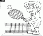 The individual sports such as tennis are also interesting for the children. In this coloring page we see a child with the tennis racket next to the net at the tennis court