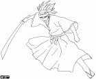 Renji Abarai in action with the weapon. He is a shinigami, a character from Bleach