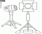 The control of the light is an essential element in the shootings. In this coloring page we have two types of spotlights for the illumination of scenes during the filming

