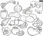 In this coloring page you can find a wide variety of delicious and nutritious vegetables, highly recommended for a correct diet