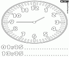 1:45 and 13:45, in this clock it's quarter to two in the night or in the afternoon, a coloring page to learn the hours on the clock
