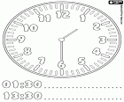 1:30 and 13:30, the clock hands indicate that now it's half past one in the night or in the afternoon. One hour and thirty minutes
