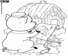 The little pig by reviewing the drawing of the straw's little house which has built to protect himself from the wolf's attacks