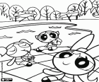 The Powerpuff Girls are sunbathing at poolside while they have a picnic and enjoy a well deserved holiday
