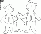 The family of three bears in a simple drawing style and in a frontal view