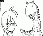 The profile of the face of Rex and his dinosaur Ace who observed him, a Carnotaurus. Two protagonists of Dinosaur King