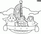 The three animals protagonists in their flying ship, the heroes of Wonder Pets