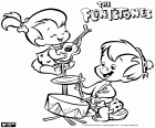 Pebbles is the guitarist and Bam Bam is the percussionist. The two little kids in action with the musical instruments in the movie The Flintstones