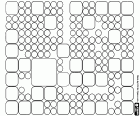 A coloring page with a pattern made by the combination of little circles and squares of different sizes
