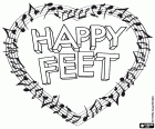 The logo of Happy Feet inside a stave heart-shaped with musical notes