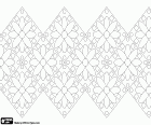 A decorative element formed by squared tiles. This ornamental border is composed by tiles decorated with a pattern of an eight petals flower, little squares and circles