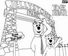 Bear Yogi and Boo Boo at the entrance of Jellystone Park, a scene from the animated movie