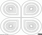 A pattern for coloring based on the dual symmetry and concentric figures. Pattern consisting of four symmetrical equal elements