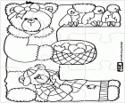 A puzzle of the letter E formed by two bears and little birds, a letter of the alphabet represented by a family of humanized bears