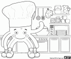 Our friend Pypus loves cooking. In this coloring page we see Pypus happy in the kitchen with a chef's hat