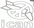 The logo of the ICAN, the Nobel Peace Prize of 2017. The international campaign to abolish nuclear weapons has received the 2017 Nobel Peace Prize. ican, the initials of the English name, international campaign to abolish nuclear weapons. The logo symbolizes a nuclear bomb deactivated by the symbol of peace