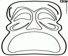 A face of despair with an opened huge mouth and sadness's eyes, a coloring page to prepare a Halloween mask