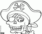 The head of the living skeleton of a pirate captain