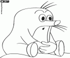 Krtek is a very observant little mole, in this coloring page we see him sitting on the floor watching very carefully