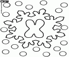 Coloring page wiht the letter X and snowflakes