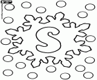The letter S inside a crystallized snowflake, one of the letters of the alphabet with snowflakes