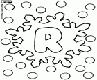 A capital letter R inside a crystallized snowflake