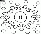 The letter O within a large snowflake under a strong snowfall