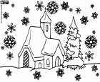 A spectacular snowfall on a church and on the fir during the Christmas day