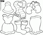 The clothing of Santa Claus wife, Mrs. Claus, a wool hat, a scarf, gloves, the dress, boots and skirt