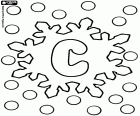 The letter C is the third letter from the alphabet with snowflakes, a coloring page