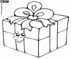 A Christmas gift box with a smiling face