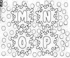 The letters M, N, O and P, a coloring sheet with four letters of the snowflakes alphabet