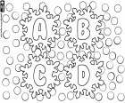 A, B, C and D within ice crystals. The first four letters of the alphabet with snowflakes