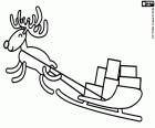The magic sleigh of Christmas pulled by a reindeer and loaded with gifts boxes