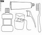 Set of tools for optimal dental cleaning at home. The essentials are toothbrush and toothpaste. The mouthwash and dental floss are complementary
