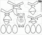 Puzzle of the videogame Angry Birds. Angry birds, eggs and pigs