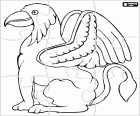 Puzzle of a Sphinx, a mythological being with body of a lion and head and wings of a falcon