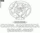 Logo of the Copa America Brazil 2019 which takes place between June 14 and July 7, 2019, in Brazil. The twelve participating teams are 10 from CONMEBOL and two invited teams, Qatar and Japan. From CONMEBOL are Argentina, Bolivia, Brazil, Chile, Colombia, Ecuador, Paraguay, Peru, Uruguay and Venezuela