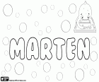 Marten, male name in Dutch, Variant of Maarten. Marten, name for boy in Swedish, variant of Mårten. All of them are derived from the Roman name Martinus, whose origin is the Roman god Mars