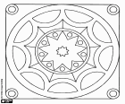 A mandala formed by diverse concentric forms and inscribed in a square with rounded corners