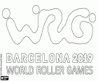 Logo of the World Roller Games Barcelona 2019. Eleven world championships of sports on small wheel in Barcelona and other Catalan towns, Vilanova i la Geltrú, Sant Cugat del Vallès, Terrassa and Mollet del Vallès from 4-14 July 2019