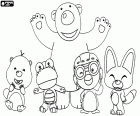 Pororo the penguin with his four friends Loopy the beaver, the dinosaur Crong, Poby the polar bear and the fox Eddy