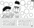 Ernie and Bert with the original English logo of Sesame Street. The famous television educational serie has reached 50 seasons. The protagonists are the well-known puppets, the Muppets, a creation of Jim Henson in 1969