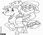 Santa Claus riding a reindeer with the gifts' bag