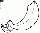 A wide-bladed and curved saber