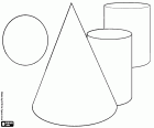 Four volumetric figures based on the circle: a cone, a sphere and two cylinders