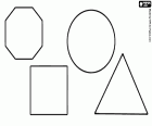 Four flat geometric shapes, in two dimensions: an octagon, a circle, a square and a triangle