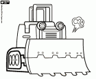 A bulldozer with a large shovel to drag materials into the earthworks