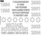 The numbers of Michael Schumacher's successful Formula One driver career. The first two champion titles in the 1994 and 1995 seasons with the Benetton racing team. The other five titles were won consecutively at the Ferrari racing team from 2000 to 2004