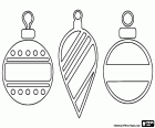 A coloring page with three different models of Christmas baubles